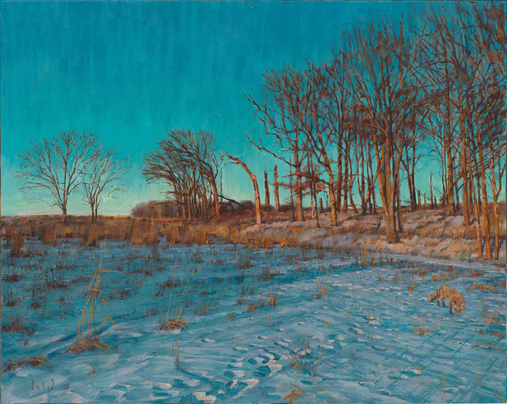 Fox In Winter Frost, Oil on Canvas, 30 x 24 in, by Slava Batov